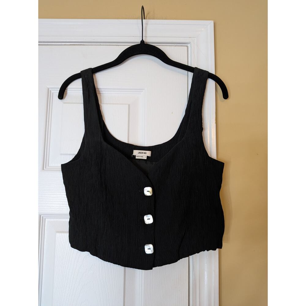 Jason Wu Textured Button Front Cropped Tank Top Size Large Black Parisian